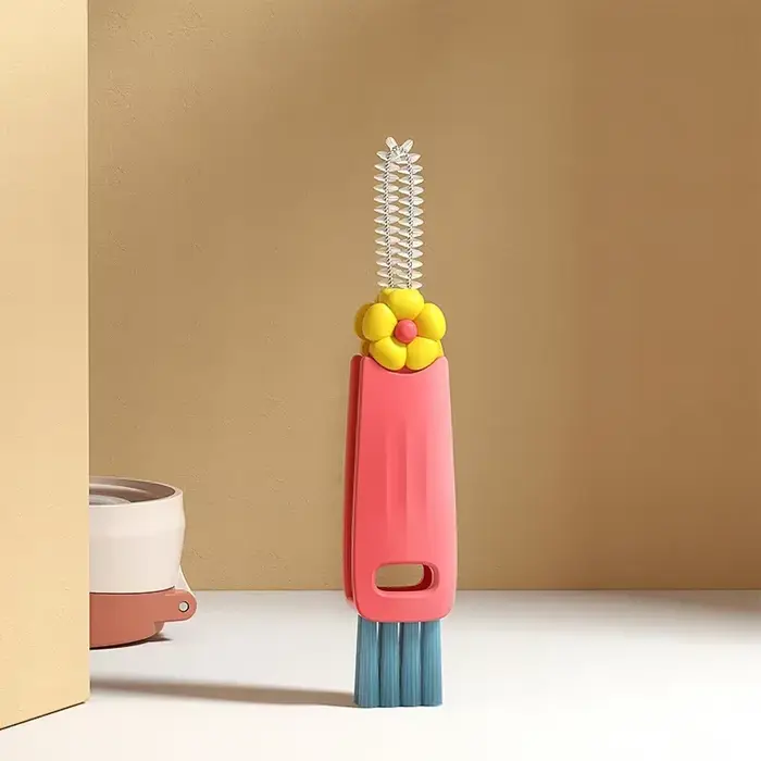 3 en 1 mignon pétale tasse couvercle brosse de nettoyage ensemble Mini tasse bouteille brosse de net