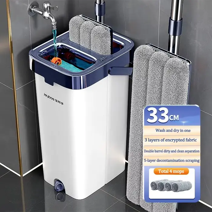 Serpillère rotative JOYBOS mains libres pour sols plats 33 cm avec seau, système de nettoyage automa