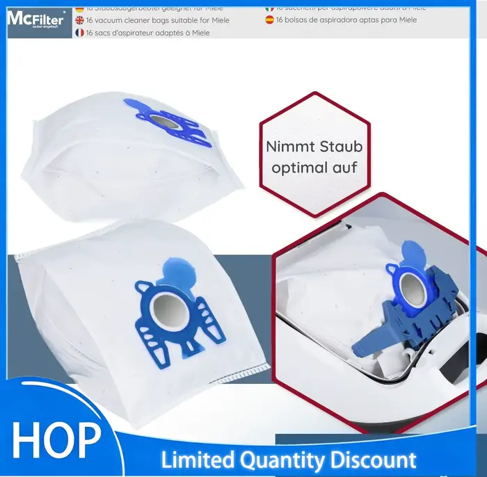 Pack de sacs d'aspirateur 3D Airclean FJM compatibles avec l'aspirateur Miele FJM, Compact C1 C2 S24