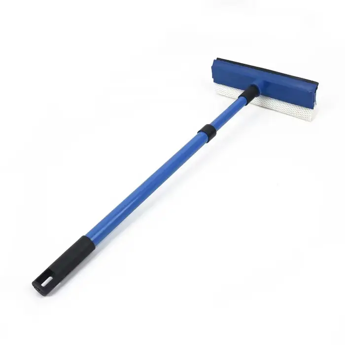 Nettoyeur de vitres télescopique 2-en-1 avec brosse éponge à long manche et raclette pour un nettoyage efficace