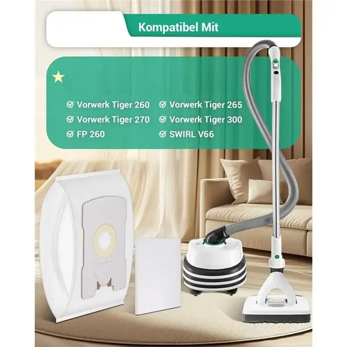 B59B, lot de 10 sacs pour aspirateur, compatibles avec les modèles Vorwerk Kobold VT265, VT270, VT300 et FP300, avec 2 filtres.