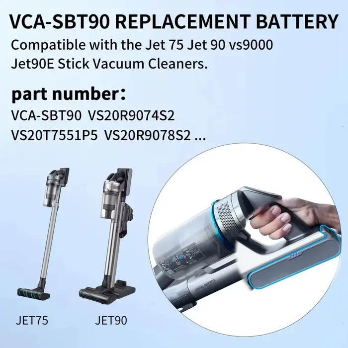 Batterie d'origine pour aspirateur sans fil Samsung Vs9000 Jet90 Jet75 Jet90E VCA-SBT90