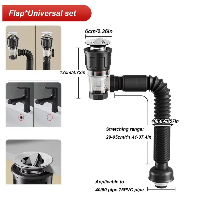 Tuyau de vidange rétractable Anti-odeur, filtre d'évier de cuisine rabattable, bec de descente Flexi