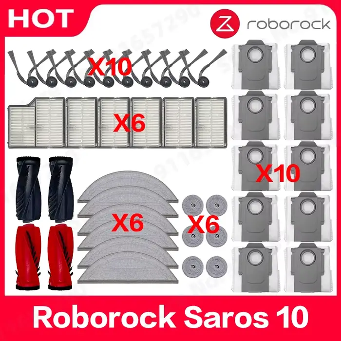 Accessoires Roborock Saros 10 Rouleau principal Brosse latérale Filtre HEPA Chiffon de nettoyage Sac à poussière Pièces de rechange pour aspirateur robot