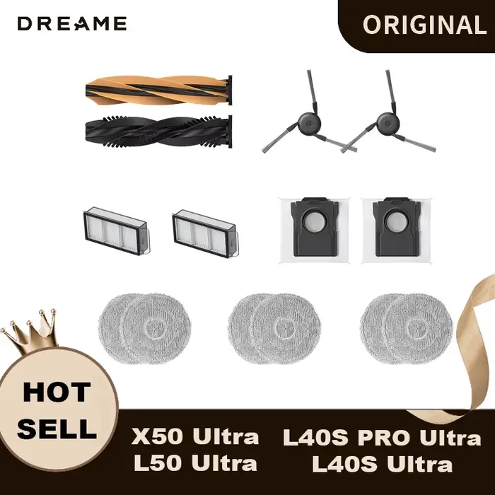 Ensemble d'accessoires pour robot aspirateur Dreame X50 Ultra – 1 brosse à double rouleau, 2 brosses