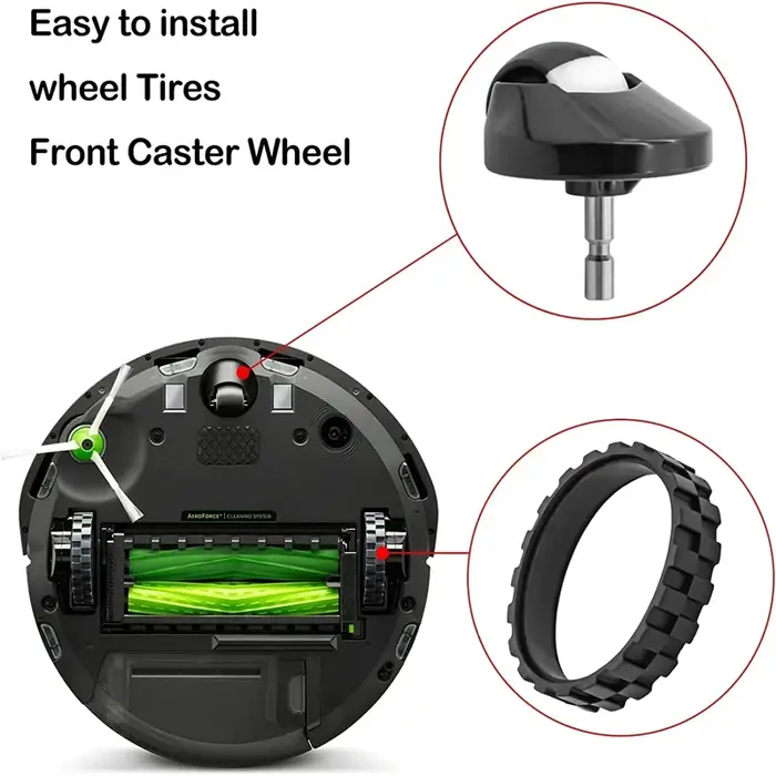 Roue avant coordonnante et TiresSkin pour IRobot Roomba, accessoires de remplacement, I7, I3, J7, E5, E6, série 500, 600, 700, 800, 900