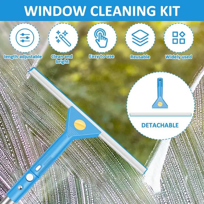 Kit de nettoyage de vitres étendu avec raclette et épurateur en microfibre