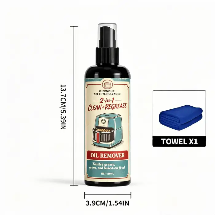 QIFENGHE 110ML Nettoyant 2-en-1 pour friteuse à air avec serviette, puissant dégraissant, élimine la
