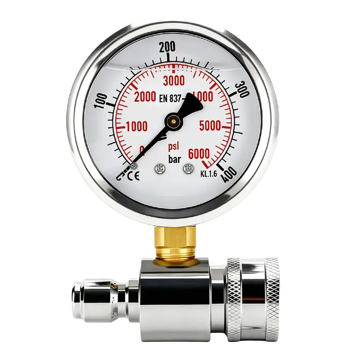 Manomètre Haute Pression 6000 PSI 400-600 Bar Raccord Rapide 3/8 Pouce Acier Inoxydable Échelle Double Indicateur