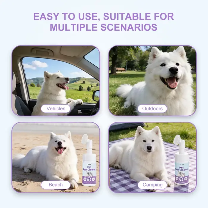 Nettoyant Moussant pour Pattes d'Animaux 100ml Sans Eau Sans Rinçage Chiens Chats Brosse en Silicone Intégrée Élimine