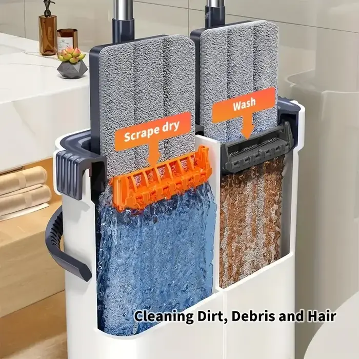 JOYBOS Spin main libre plat baril 33 cm vadrouille avec seau 360 système de nettoyage complet avec double chambre lavable plancher maison vadrouilles