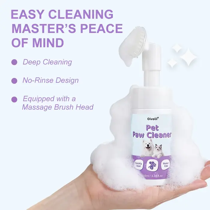 Nettoyant Moussant pour Pattes d'Animaux 100ml Sans Eau Sans Rinçage Chiens Chats Brosse en Silicone Intégrée Élimine