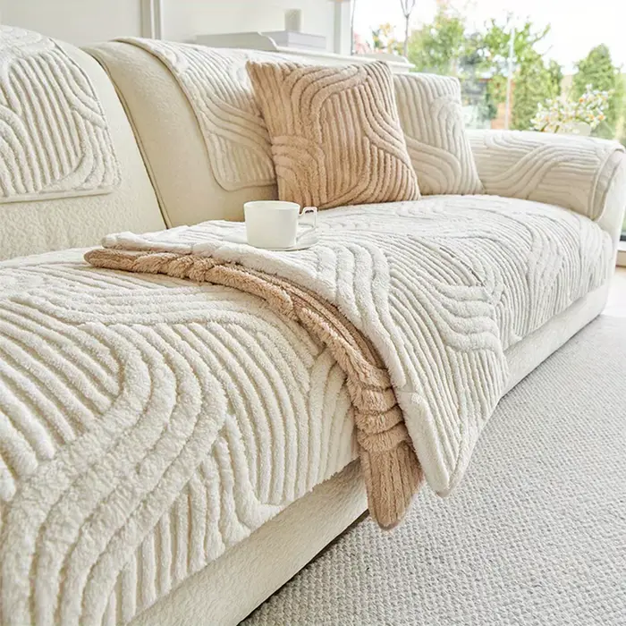 Housse de canapé en velours Style Crream, 1 pièce, serviette de canapé rayée, housse de coussin anti
