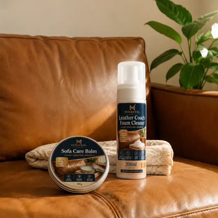 Kit de nettoyage et d'entretien pour canapé en cuir MIRAVEXL avec éponge, nettoyage en profondeur, conditionnement et protection des sièges en cuir pour la maison 2