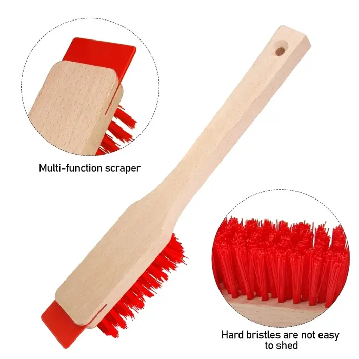 Brosse de nettoyage ergonomique robuste pour tondeuse à gazon avec poils rigides et manche en bois – Grattoir efficace pour l'entretien du jardin