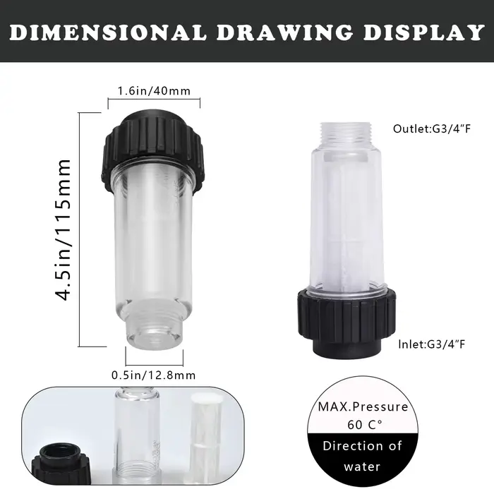 Filtre à eau de laveuse haute pression pour Karcher K2 K3 K4 K5 K6 K7 G 3/4 ''filtres à eau avec 2 noyaux