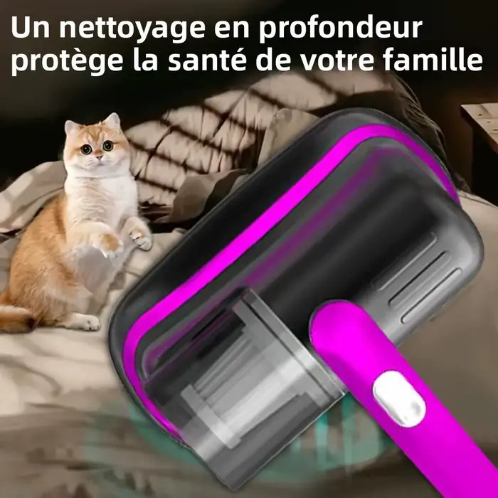 Aspirateur à matelas portatif sans fil avec filtre HEPA léger UV-C et vibrations ultrasoniques 12KPa pour tapis de siège de voiture de canapé de lit