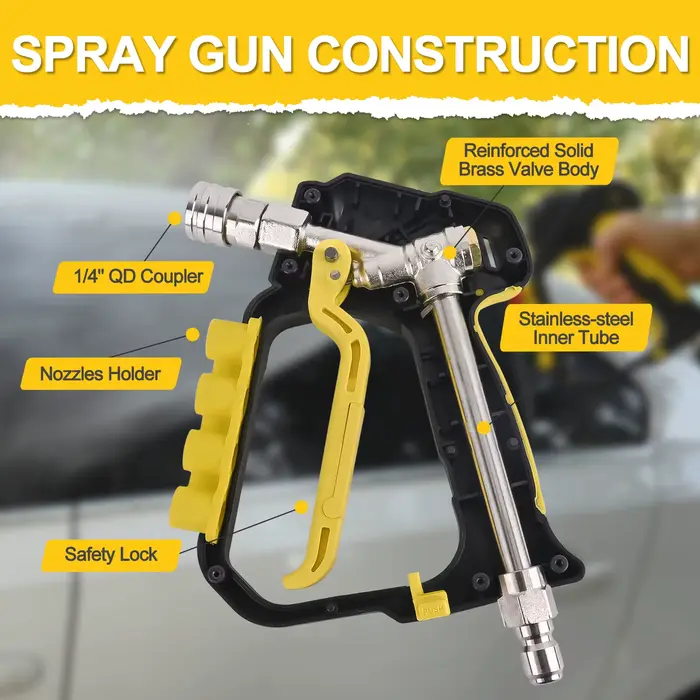Nettoyeur haute pression Pistolet à jet court Max 5000 PSI avec sortie 1/4” Connecteur rapide & Entrée 3/8” Prise