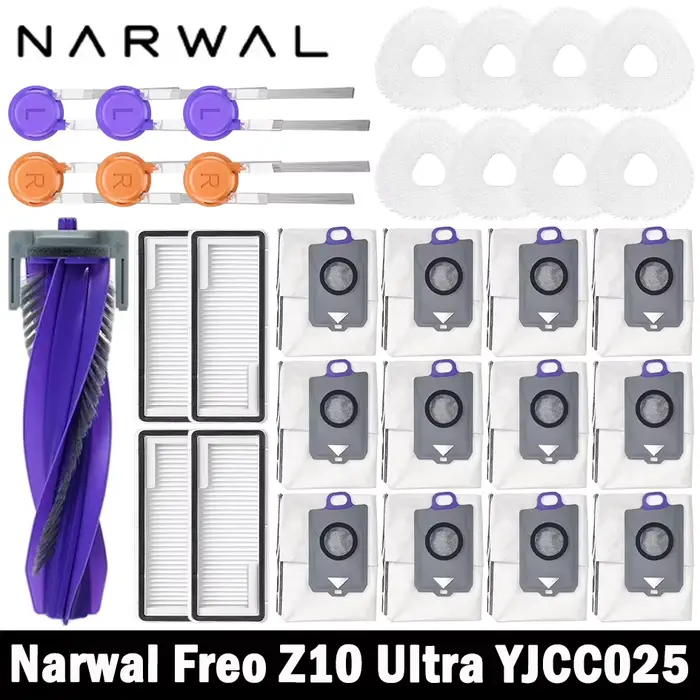 Narwal Freo Z10 Ultra YJCC025 Robot aspirateur pièces de rechange brosses latérales principales tissus de vadrouille filtres HEPA sacs à poussière accessoires
