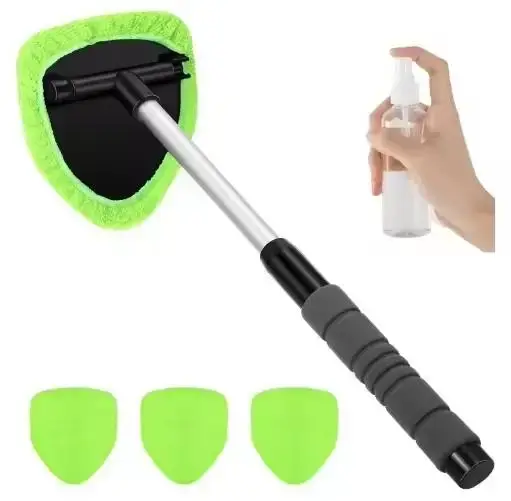 Kit de nettoyage de pare-brise de voiture télescopique avec 3 tampons en microfibre, flacon pulvéris