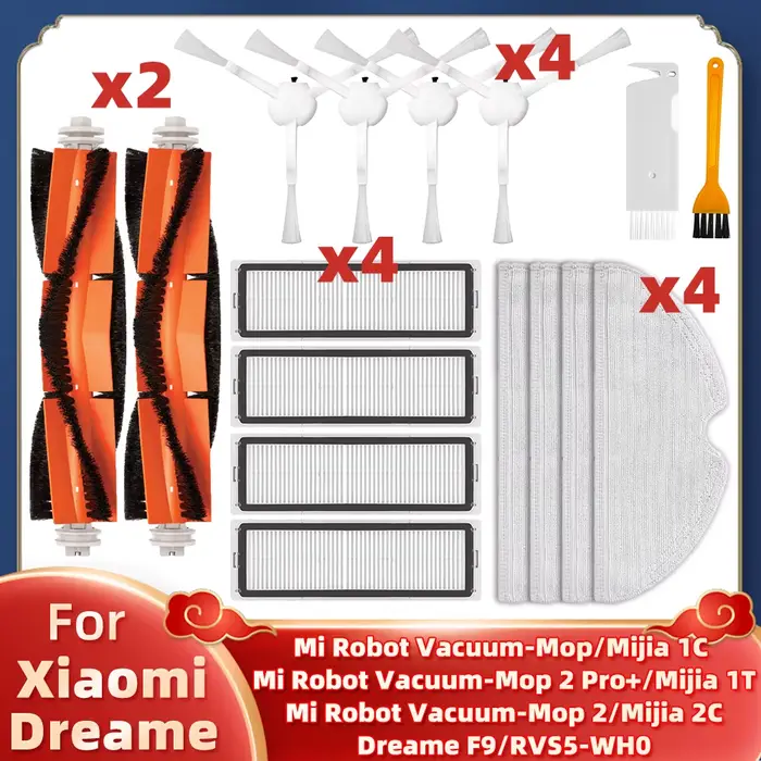 Pour Xiaomi Mi Robot aspirateur-vadrouille Mijia 1C / 1T / 2C STYTJ01ZHM STYTJ02ZHM STYTJ03ZHM Dreame F9 brosse latérale principale filtre Hepa vadrouille chiffon
