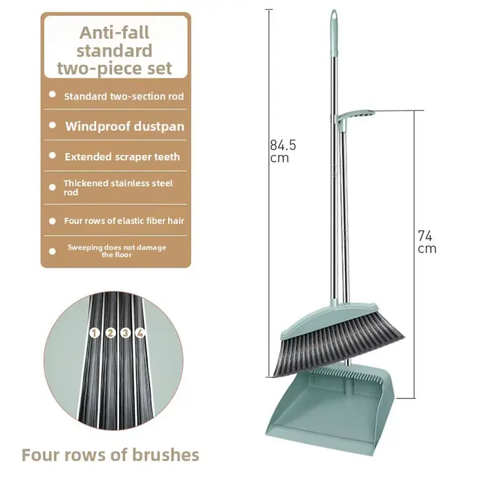 Ensemble de balais pour usage domestique avec trois pièces : brosse rotative, balai à poussière, pou