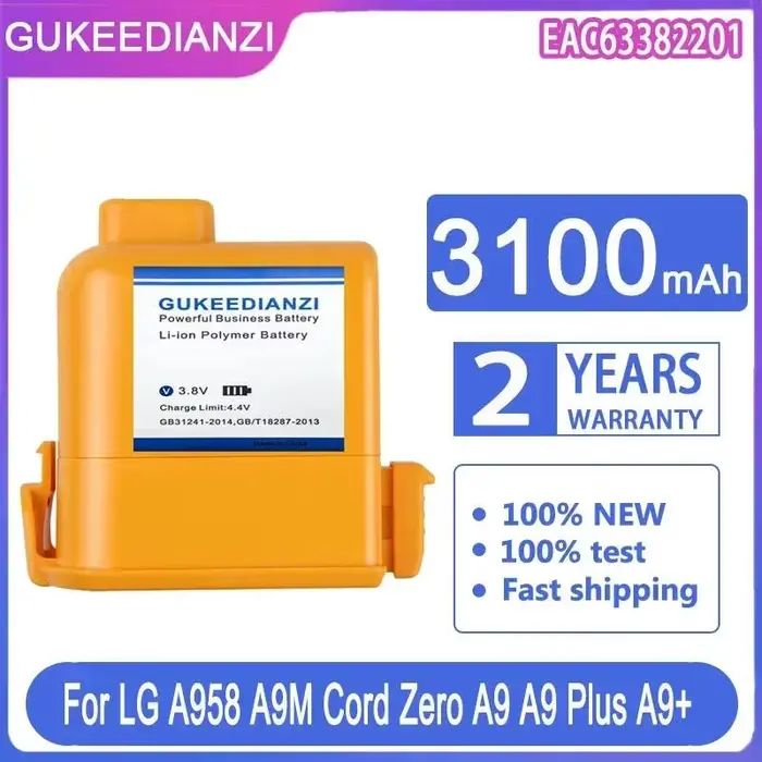 Batterie d'aspirateur sans fil EAC63382201 3100mAh pour LG Cord Zero A9 Plus A958 A9M A9PETNBED2X A9