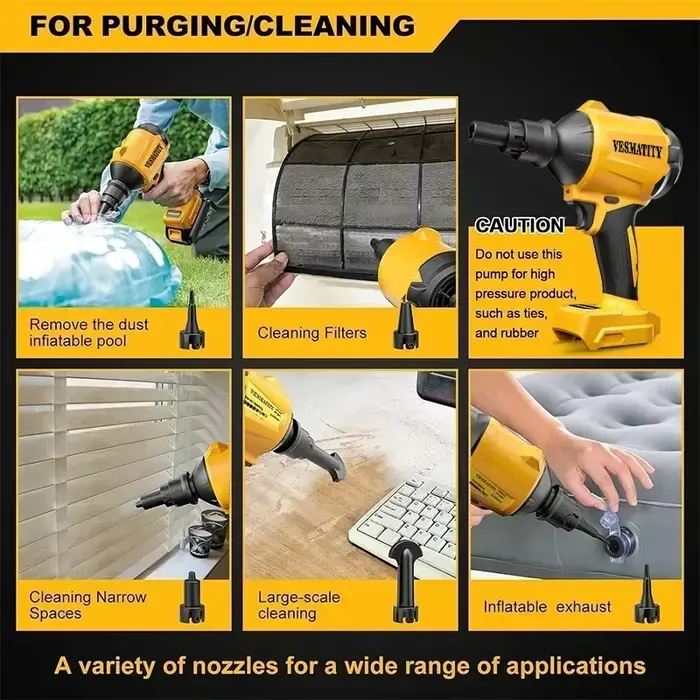 Pistolet souffleur d'air sans fil avec buse, machine à dépoussiérer multifonction, outil de gonflage pour batterie Dewalt