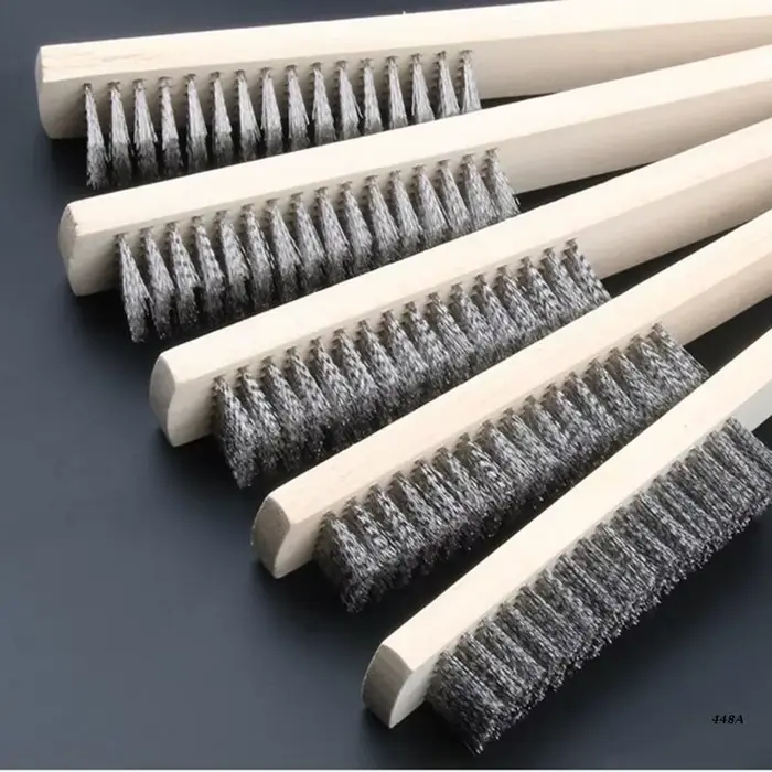 Ensemble de 3 brosses métalliques pour le nettoyage, manche en bois, multi-usages, brosse à gratter 