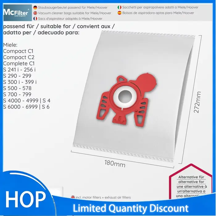 Pack de sacs d'aspirateur 3D Airclean FJM compatibles avec l'aspirateur Miele FJM