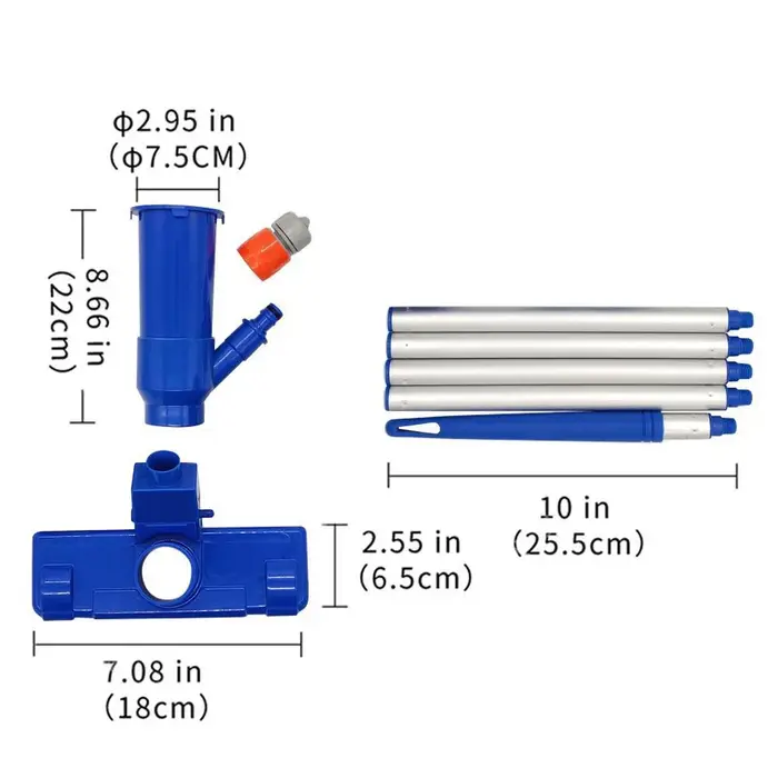 Kit de nettoyage de bassin portable professionnel avec brosse, poignée, tête d'aspiration désinfectante et filet filtrant pour piscine
