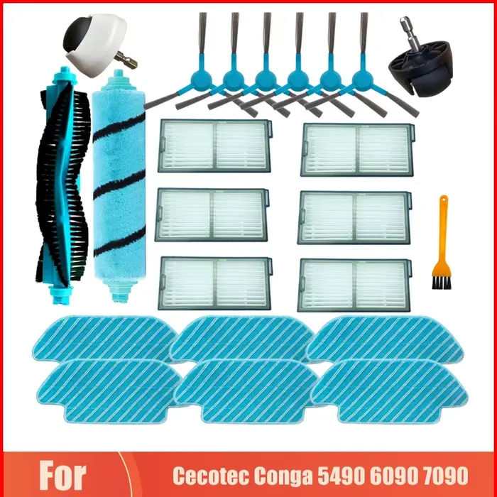 Filtre Hepa pour aspirateur robot Cecotec Conga 5490 6090 7090, brosse à rouleau latéral/doux, roues