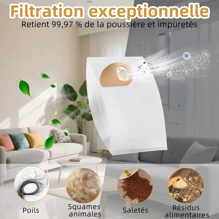 10 sacs d'aspirateur pour aspirateurs secs et humides Nilfisk Buddy II