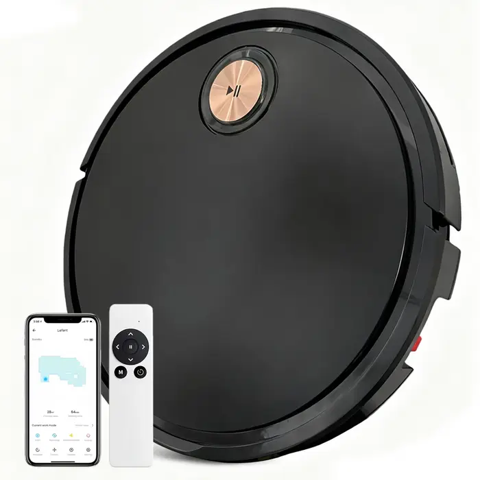 Robot aspirateur et serpillière combinés, aspirateur robot 2 en 1 avec application/télécommande, forte aspiration, fin, idéal pour les sols durs, les poils d'animaux