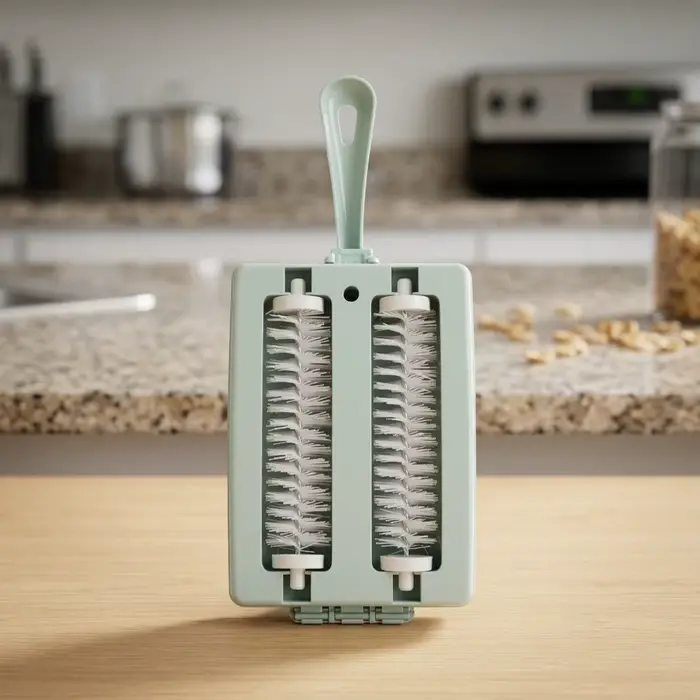 Balai à rouleaux pour tapis, canapés, lits, tables, collecteur de miettes portable avec double brosse et conteneur facilement accessible