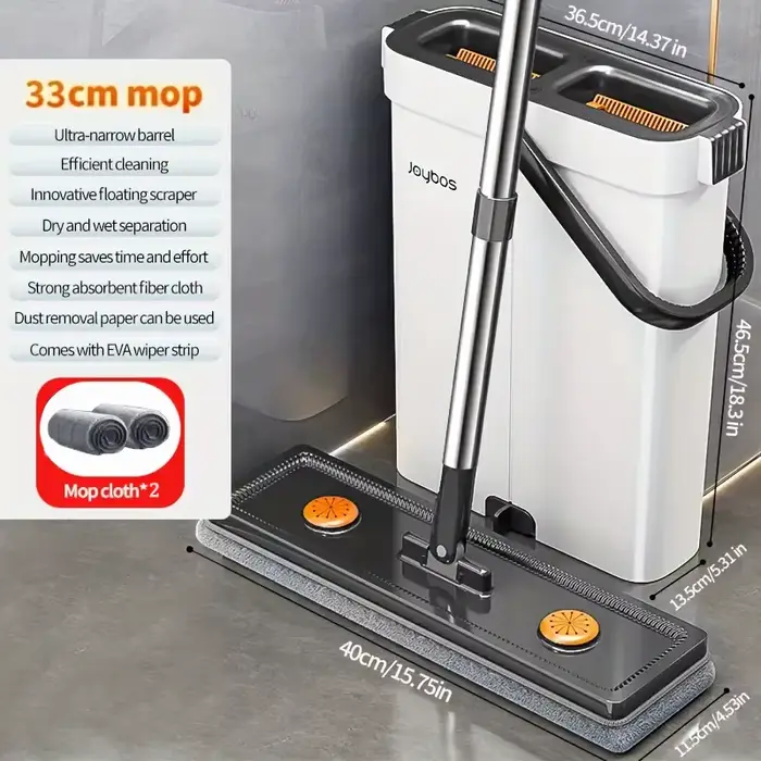 JOYBOS Spin main libre plat baril 33 cm vadrouille avec seau 360 système de nettoyage complet avec d