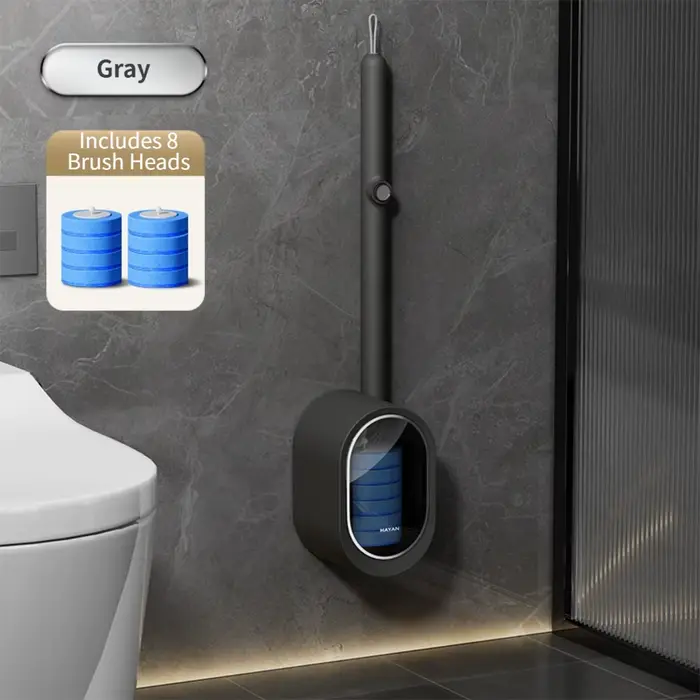 Brosse de toilette jetable murale avec installation sans perçage et solution de nettoyage intégrée