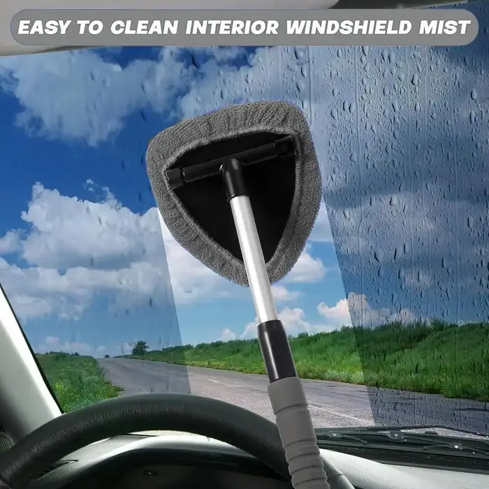 Kit de nettoyage de pare-brise de voiture télescopique avec 3 tampons en microfibre, flacon pulvérisateur, nettoyeur de vitres extensible pour l'intérieur et l'extérieur