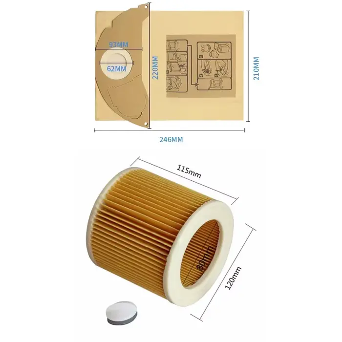 Sacs à poussière en papier pour aspirateur Karcher MV2 WD2 WD2200 WD2250 A2004 A2054 A2000 A2074 A2236 SE2001 SE5100 SE6100 6.904-322.0