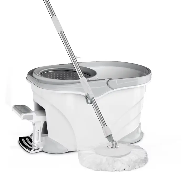 Ensemble de serpillères rotatives à 4 roues avec pédale, manche en acier inoxydable durable, tête de