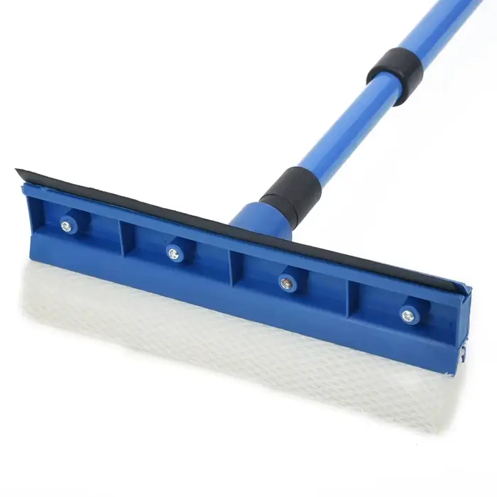Nettoyeur de vitres télescopique 2-en-1 avec brosse éponge à long manche et raclette pour un nettoyage efficace