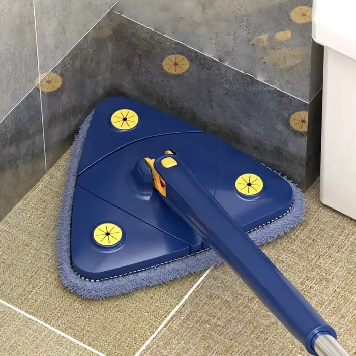 Serpillère triangulaire rotative avec manche télescopique long
