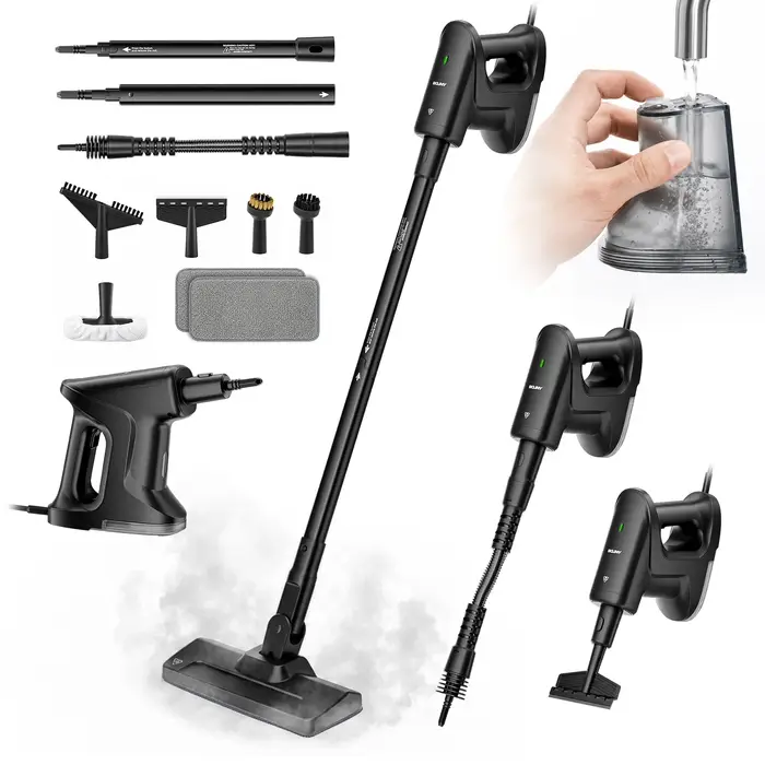 Nettoyeur vapeur léger, préchauffage rapide en 20 secondes, 135 ° Nettoyeur vapeur haute température C, câble de 5 m, réservoir amovible de 300 ml avec outils multifonctions