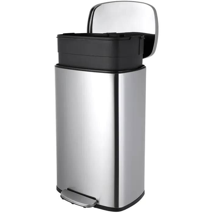 AOOU-Poubelle à marches de 13.2 gallons, poubelle en acier inoxydable, poubelle à fermeture douce av