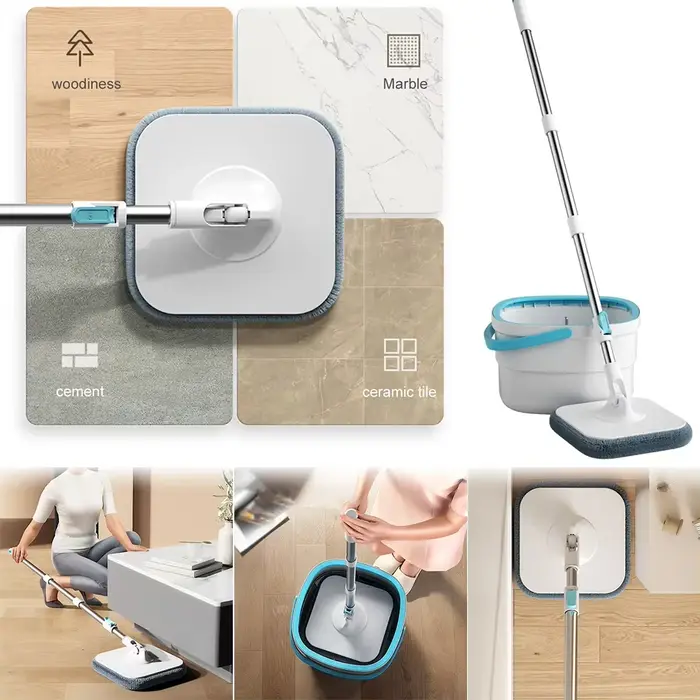 Ensemble serpillière et seau rotatifs à 360 degrés pour le nettoyage des sols