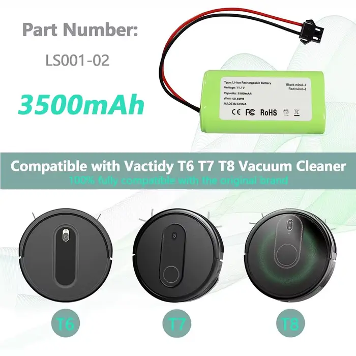 Batterie de remplacement pour aspirateur Robot Vactidy T6 T7 T8, LS001-02, 11.1V, 2600mAh, Li-ion, p