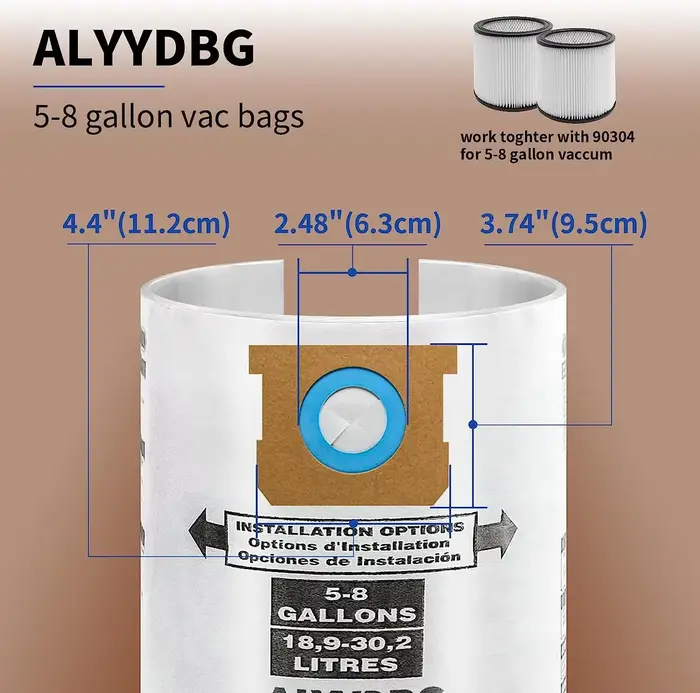 Sacs à poussière pour magasin Vac 5-8 gallons