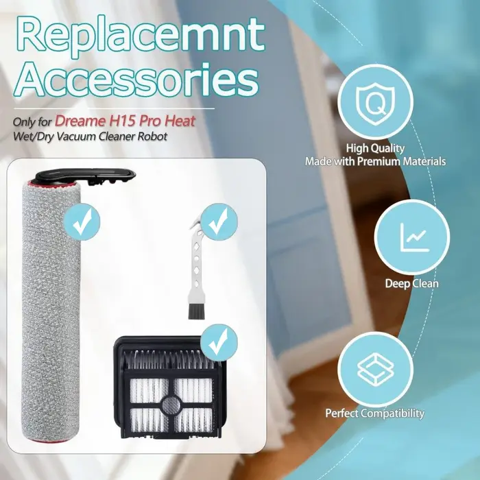 Pièces de rechange uniquement pour l'aspirateur vapeur DREAME H15 Pro (non compatible avec le H15 Pro) : brosses rotatives, filtres HEPA et brosse de nettoyage