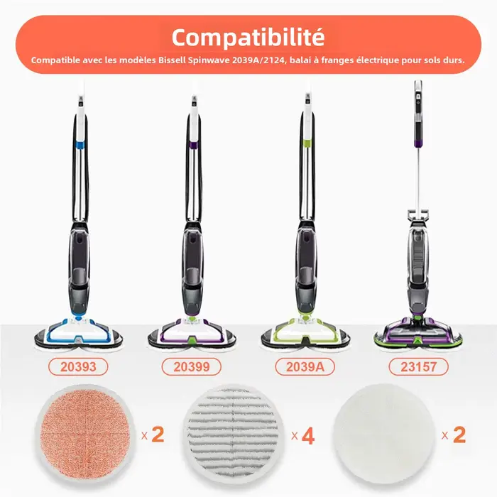 Tampons de rechange pour balai rotatif Bissell Spinwave 20399 23157 23159 2039A 2124A 20393 2039T 2039W 20391 20395 2307 2315A