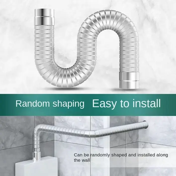 Tuyau Semi-flexible en aluminium de 70mm 1m avec connecteur en acier inoxydable, Tube d'échappement de fumée pour chauffe-eau/conduit de Ventilation de salle de bains